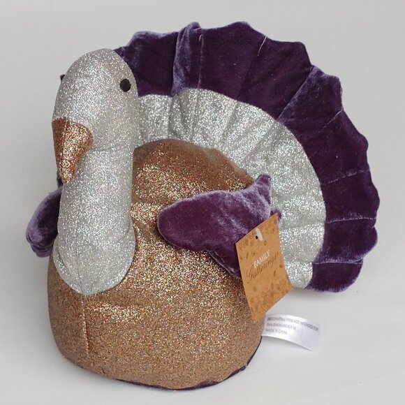 ADORABLE Thanksgiving Turkey Centerpiece Glitter Plush BNWT - Picture 1 of 8